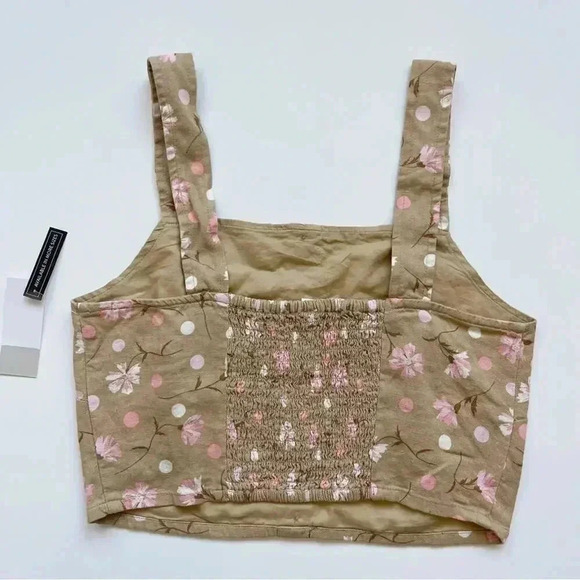 BP BUTTON FRONT LINEN BLEND TANK IN BEIGE- PINK SOPHIE FLORAL NWT - Picture 6 of 7